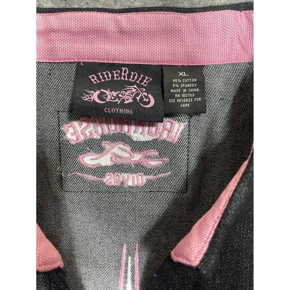 WOMEN'S‎ MOTORCYCLE WHOLE LOTTA LOVE DENIM SLEEVELESS ZIPPERED EMBROIDERED XL